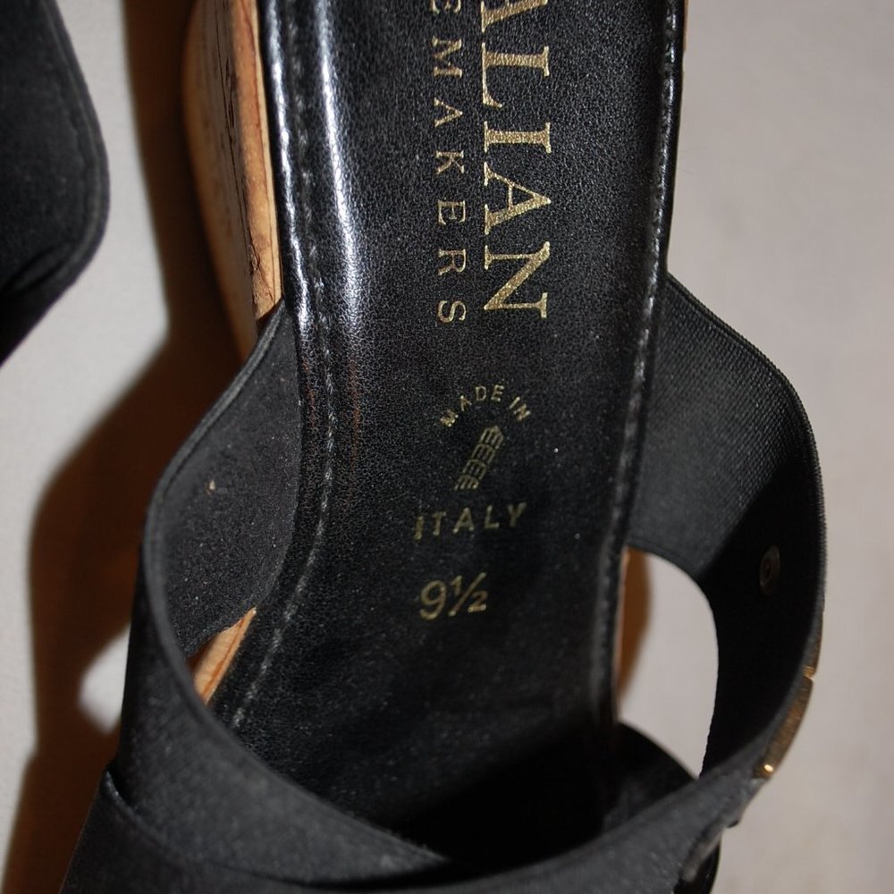 Casual Sandals Women's Bella Schmidt Slide Black Strap Wedge 9.5 - Picture 2 of 5